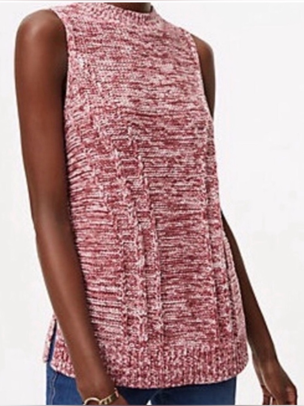 LOFT Cranberry Marled Sleeveless Sweater